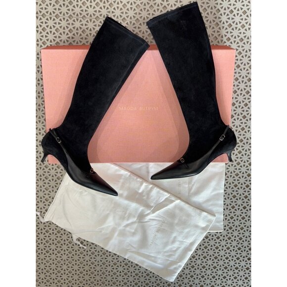 Magda Butrym Knee High Boots in Black 39 With Box Womens Suede Leather - Picture 6 of 13